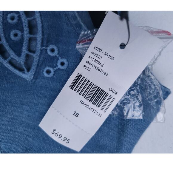 Lane Bryant Blouse Women's 18/2X Chambray Flutter Short Sleeve Cottagecore NWT - Picture 7 of 10